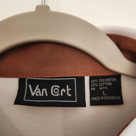 Van Cort Mens White Brown Short Sleeve Shirt Vintage Grandpacore Grandpa Polo Lg - Picture 3 of 8